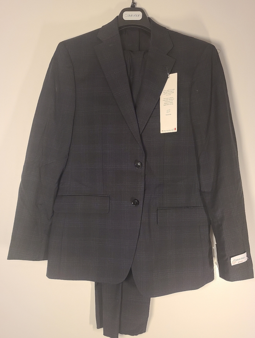 Calvin Klein Men's Dark Navy Plaid Slim Fit Suit Jacket Size 40R/33W